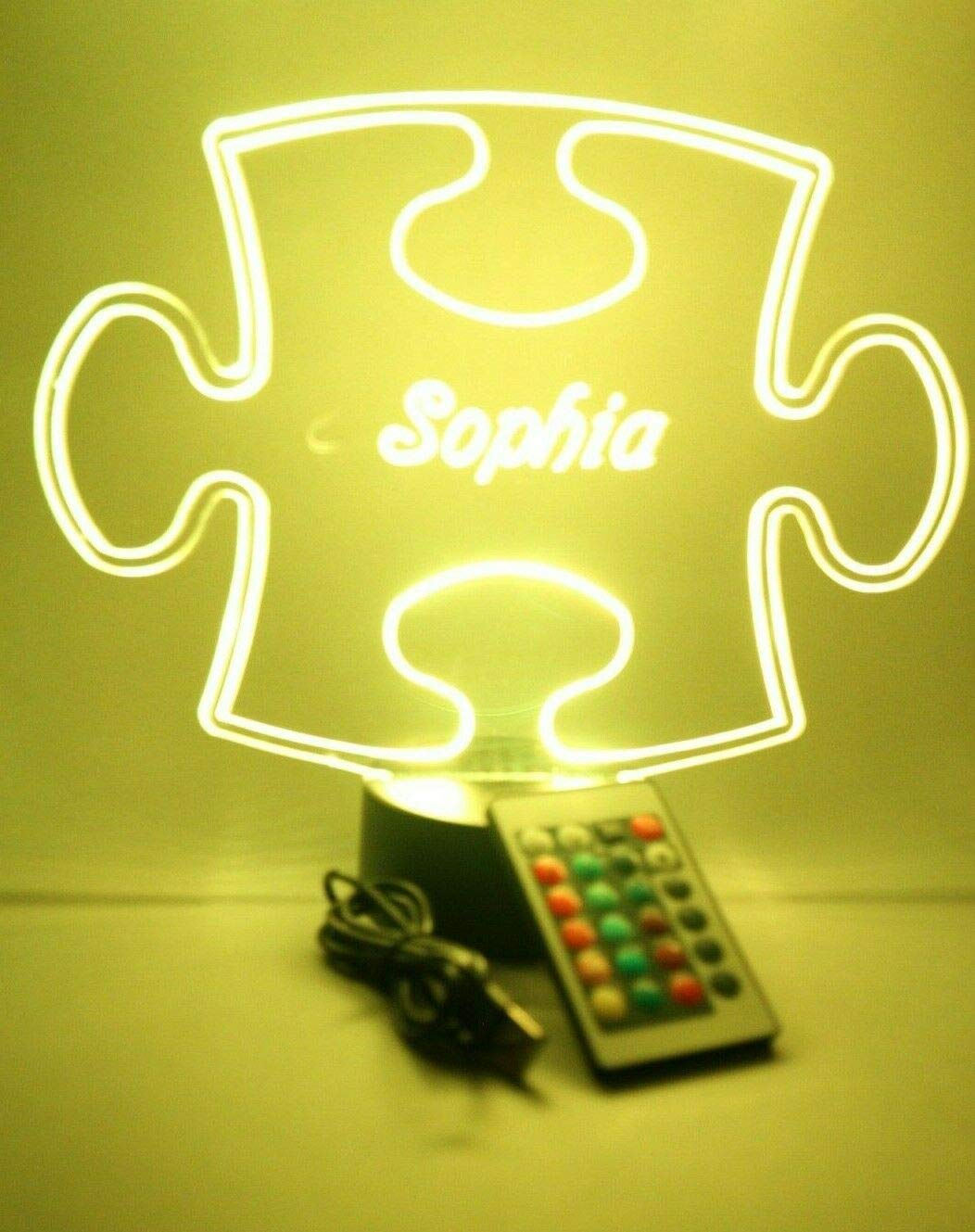 Mirror Mania Puzzle Piece Autism Light Up Lamp Led Personalized Table Lamp - It'S Wow, With Remote, 16 Color Options, Dimmer, Engraved, Great