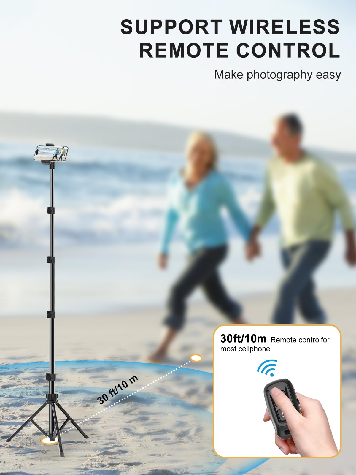 Jiang&Rong 62" Adjustable Phone Tripod Stand - Extendable Selfie Stick Tripod For Iphone & Android, Portable With Remote, Compatible With Smartphones For Video Recording, Travel, Camera