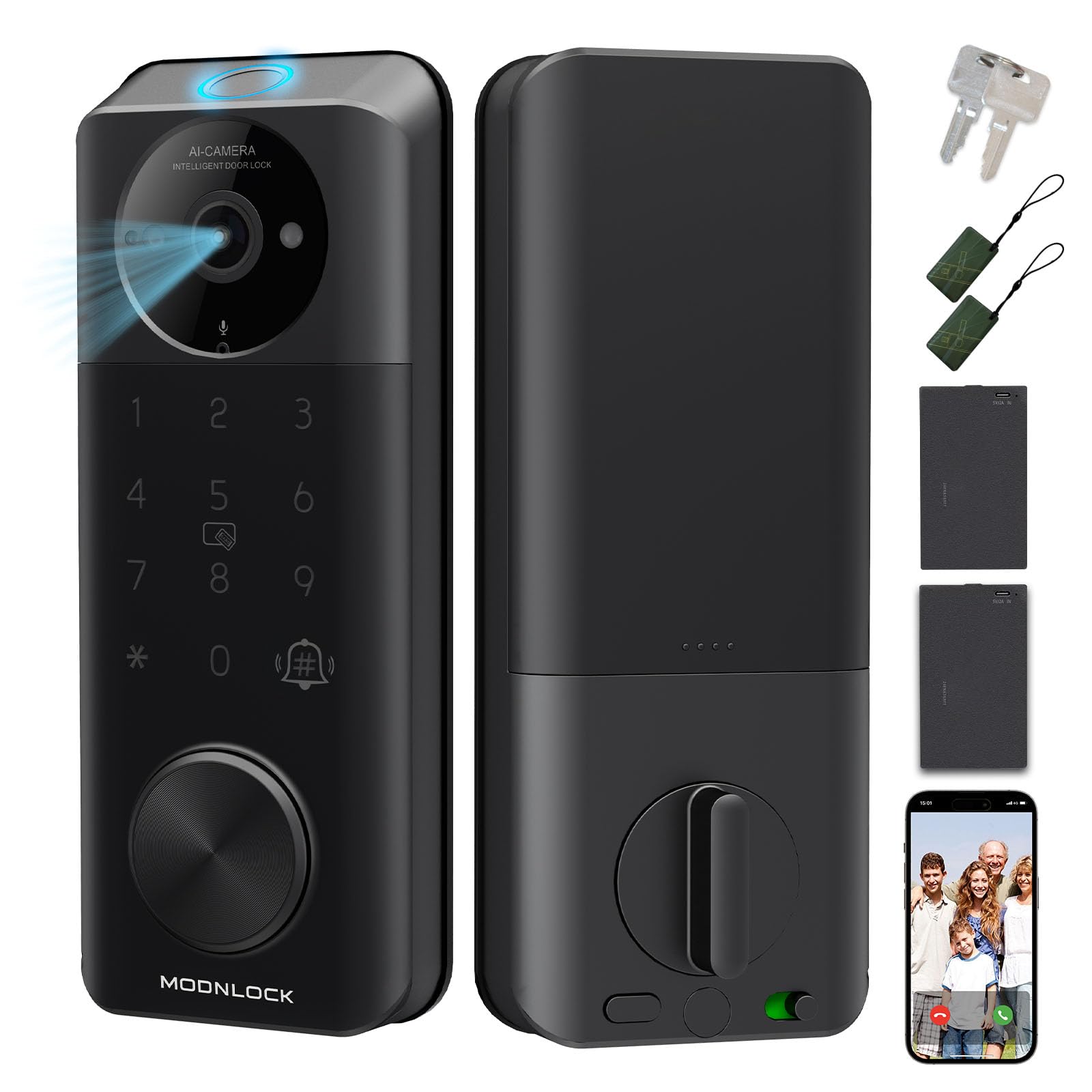 Modnlock Video Smart Lock With Camera & Doorbell, 6-In-1 Keyless Entry Door Lock With Fingerprint, App Remote, Auto Lock, Built-In Wifi Smart Deadbolt For Front Door, Ip65 Waterproof