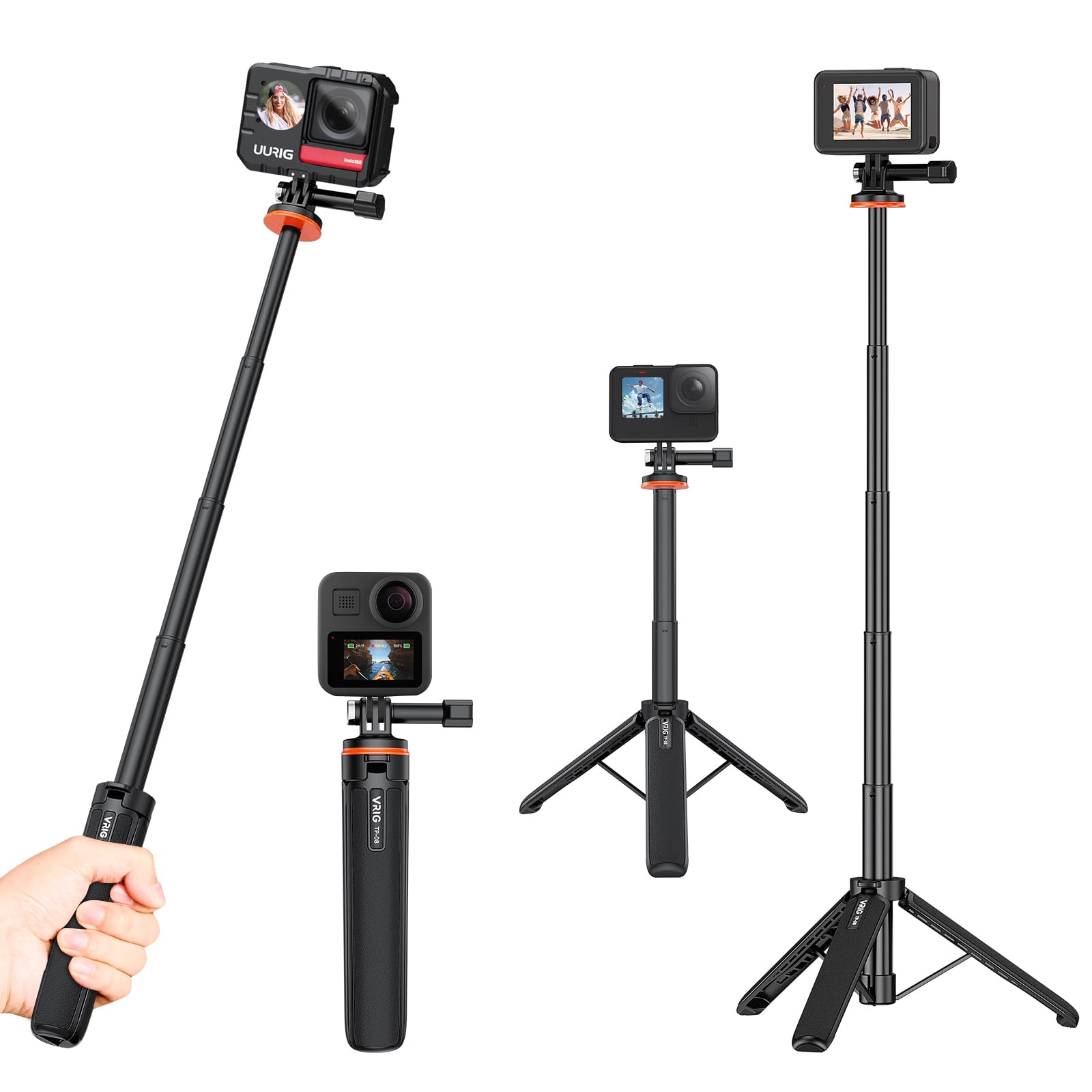 Vrig Select Uurig 20.1" Mini Extendable Gopro Tripod,Portable Selfie Stick Tripod For Dji Osmo Action 5Pro/4/3,Gopro Max Hero 11 10 9 8 7 6 5 4 3 3+ 2 1 Session