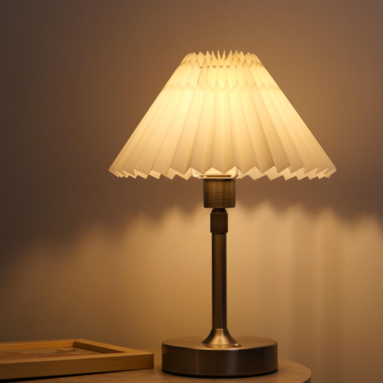 Wibota Small Pleated Table Lamp - Cordless, Touch Control, Ideal For Bedroom And Living Room Decoration
