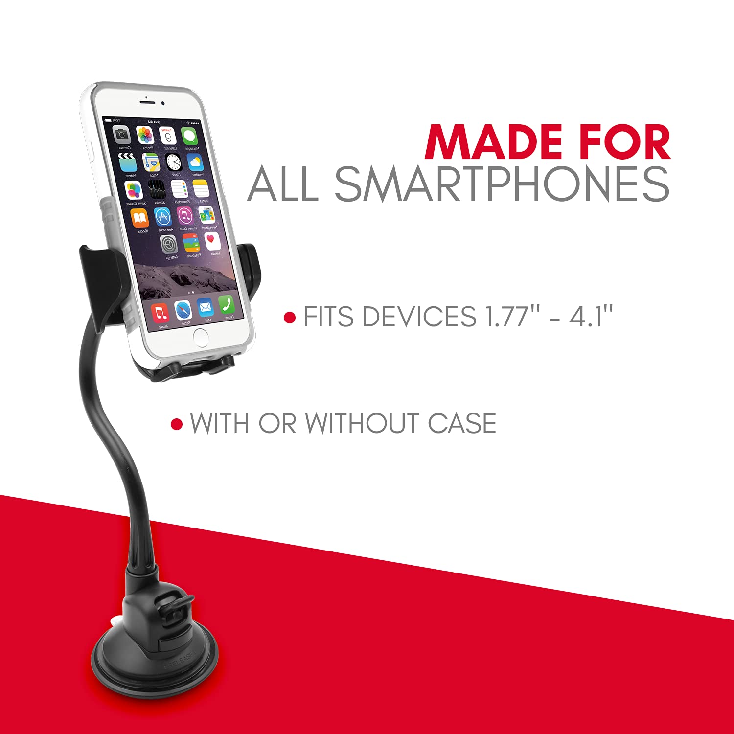 Macally Windshield Phone Mount For Car, Super Strong Suction Cup Phone Holder For Truck - Universal Gooseneck Window Phone Mount For Car, Compatible With Iphone, Samsung, Cell Phone, Android, Mobile