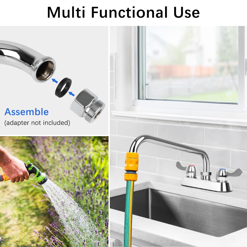 Tnroted Deck Mount Bar Sink Faucet With 12" Swivel Spout, 4 Inch Center Commercial Utility Sink Faucet For Kitchen Laundry Restaurant Compartment Sink, Brass Constructed