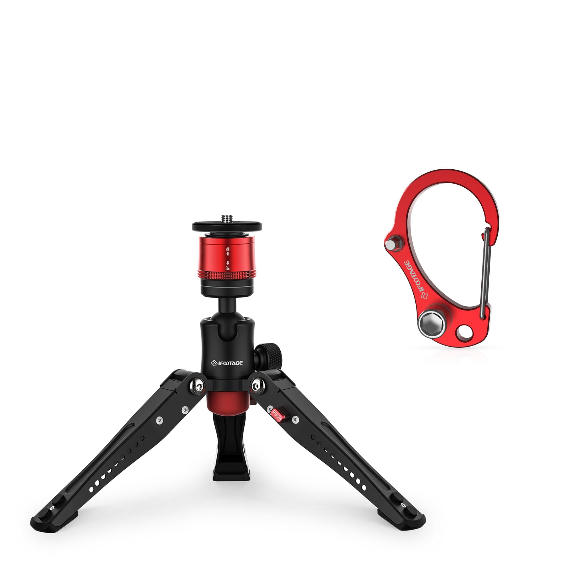 Ifootage Small Tripod And Tool Hook Red, Professional Mini Tripod For Photography, Tabletop Tripod For Photography, Aluminum Heavy Duty, Desktop Tripod Compatible With Sony, Nikon, Canon Dslr Camera,