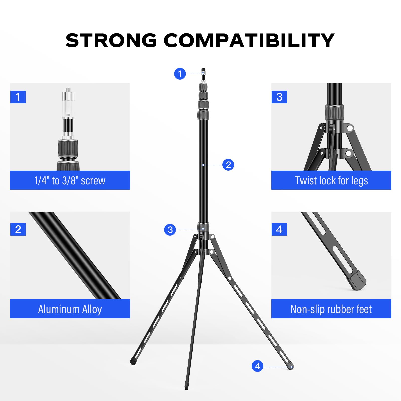 Soonpho Travel Light Stand 86.6In / 2.2M Carbon Fiber Sturdy Light Weight Portable Tripod Light Stand With Carry Bag For Photography Outdoor Shooting Speedlight Reflector Ring Light (Black-Aluminum Alloy)
