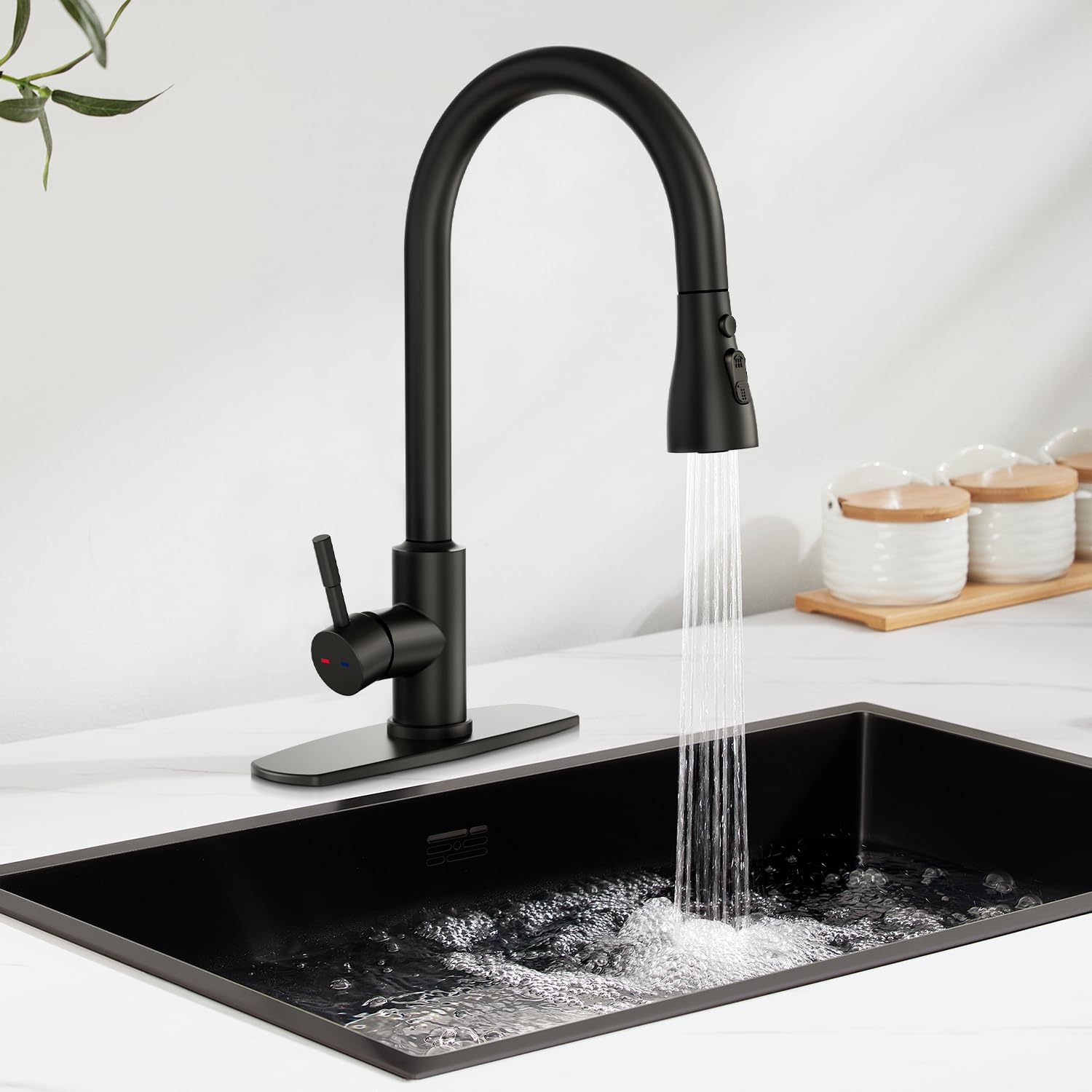 Arrisea Kitchen Faucet With Pull Down Sprayer, Kitchen Sink Faucet Matte Black, High Arc Single Level Kitchen Sink Faucets Pull Down, Stainless Steel