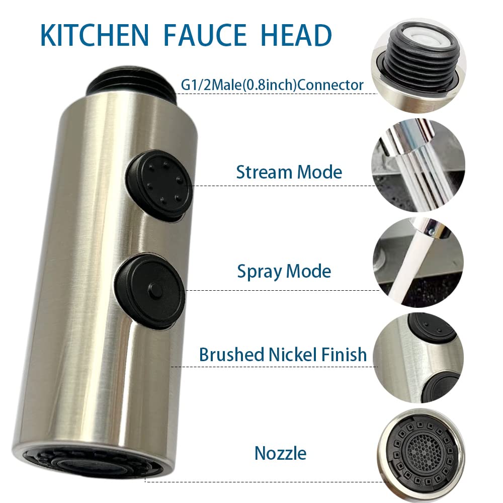 Hzmm Kitchen Sink Faucet Sprayer Head Attachment, 2 Functions Pull Out Spray Head For Kitchen Faucet, Pull Down Faucet Head Replacement, Kitchen Tap Sprayer, Sink Sprayer Head Nozzle, G1/2 Male Connector
