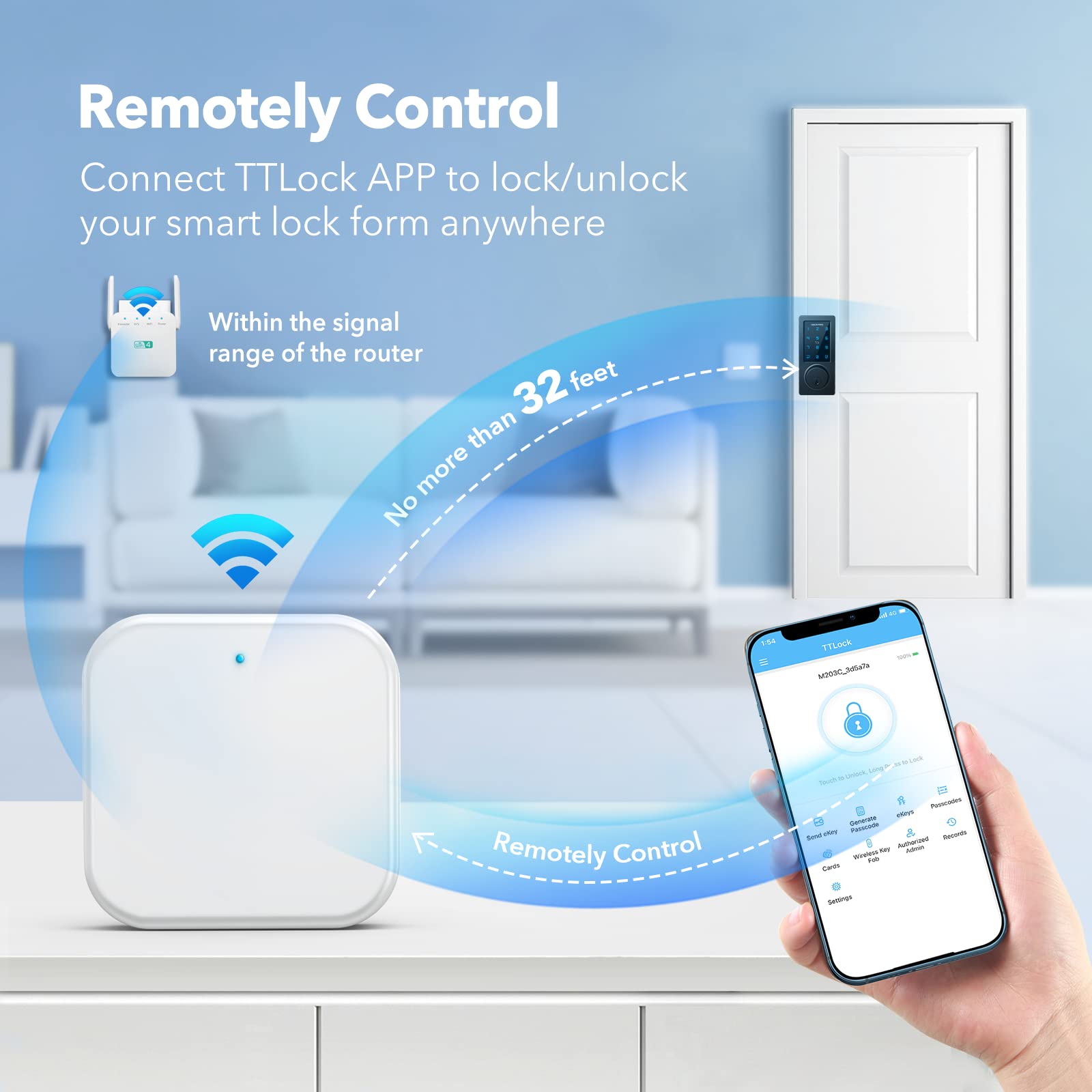 Geonfino Smart Wi-Fi Gateway, G2 Hub For Keyless Entry Remote Control & Manage Bluetooth Deadbolt Door Lock With Ttlock App, Wi-Fi Bridge Compatible With Alexa Google Home For Voice Control
