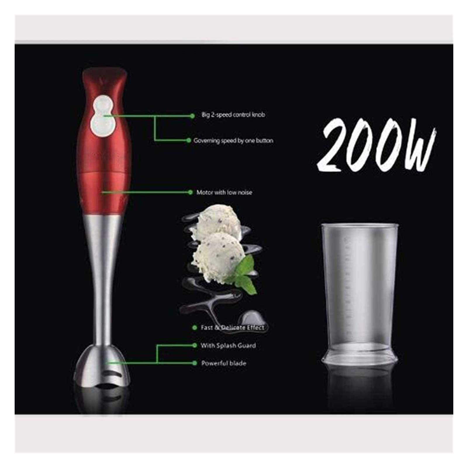 Hhwksj Immersion Hand Blender With Whisk Attachment, Quickly Mixes Sauces, Purees Soups, Smoothies & Dips, Bpa-, Easy To Clean, Stainless Steel/Red