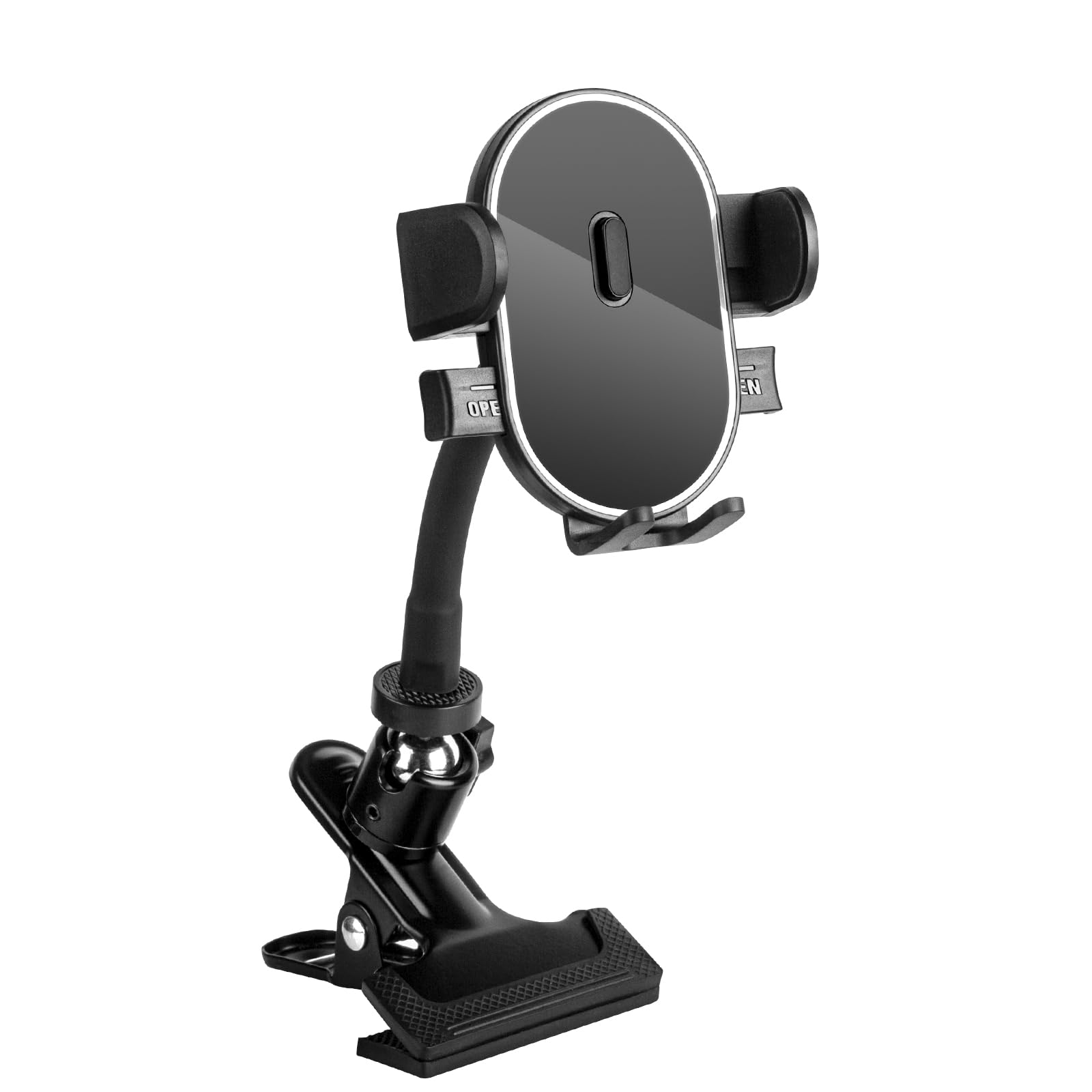 Rock Clip Phone Holder With 360° Gooseneck Arm & Auto-Locking Clamp,Short/Medium/Long Arm Options For Desk, Mic Stand, Table,Treadmill – Fits 4-7" Smartphones(Short-3.9 Inch Arm)