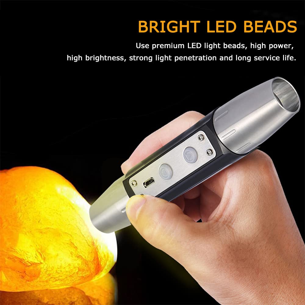 Watris Veiyi Expert Jade Flashlight, Jade Appraisal Light, Jewelry Identification Torch, Dual-Head 4 Light Sources, Usb Rechargeable Flashlight