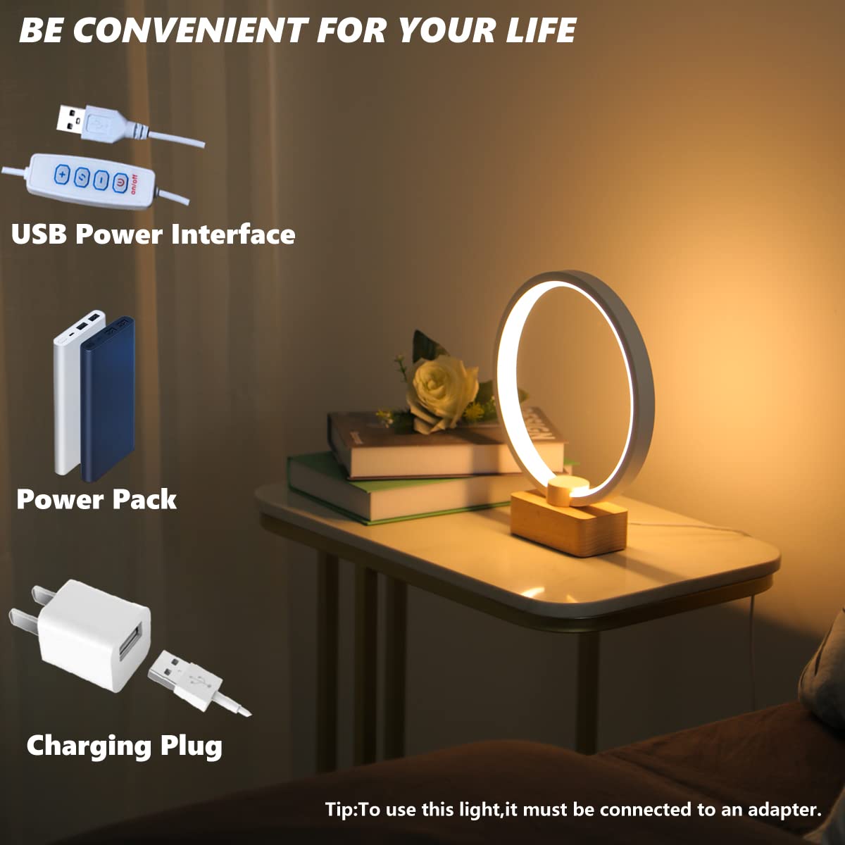 Basrae Modern Circle Nightstand Lamp,Led Table Lamps For Bedroom Bedside,3 Colors Desk Lamp For Living Room,Dimmable Reading Table Lights For Night Stand,Warm Light Brightness Level 10 Sub 5V