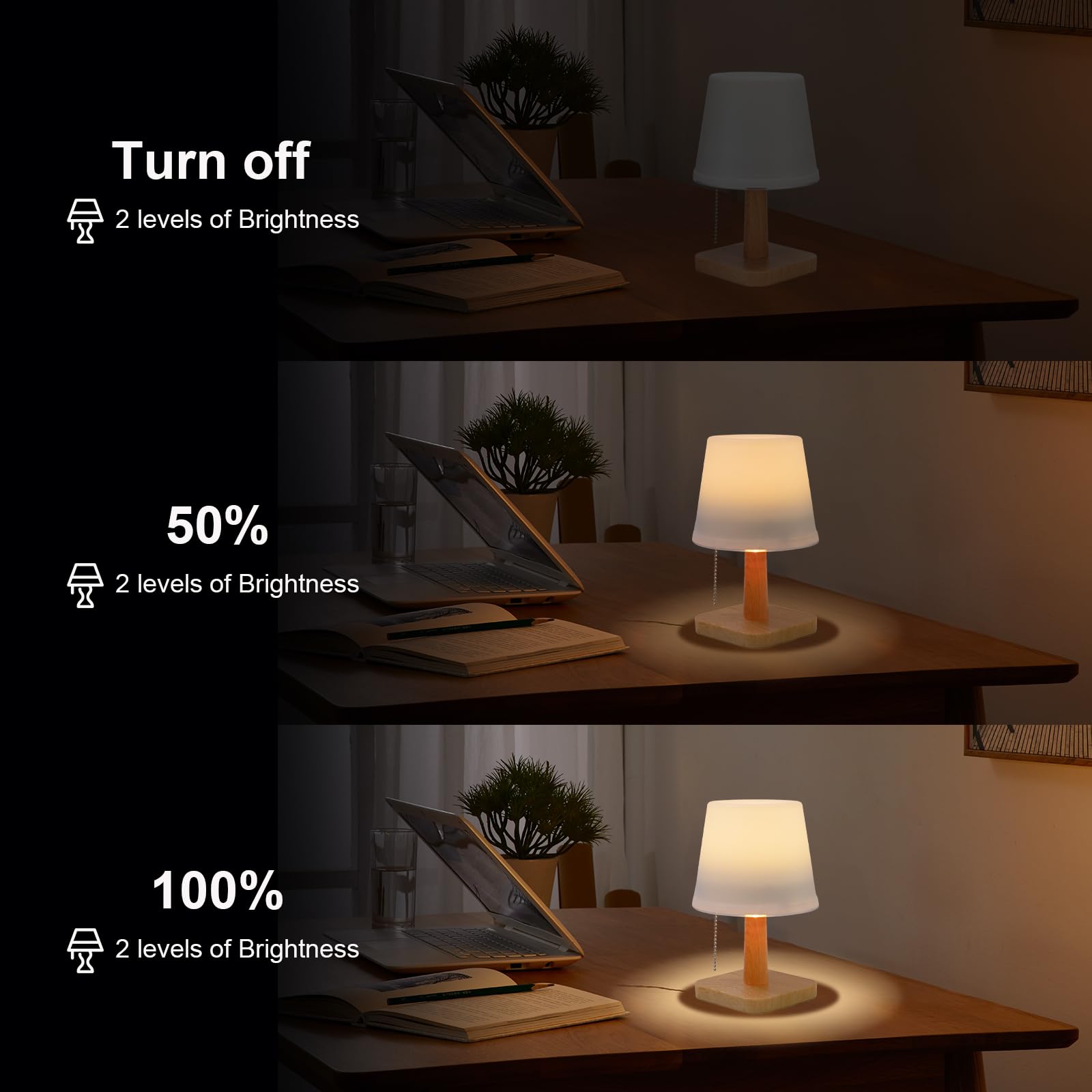 Pearlstar Led Solar Table Lamp Outdoor Small Patio Solar Powered Table Lights Indoor Desk Lamp White Night Lights, 2 Lighting Modes, Auto On/Off For Outside Coffee Table Yard Garden(2Pack)