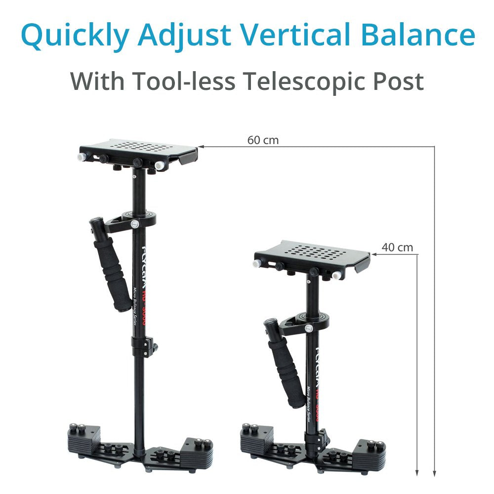 Flycam Hd-3000 Handheld Stabilizer For Dslr Video Cameras. Quick Micro Balancing, Telescopic Centre Post W 3-Axis Gimbal Handle.  Table Clamp & Quick Release Plate. (Flcm-Hd-3-Qt)