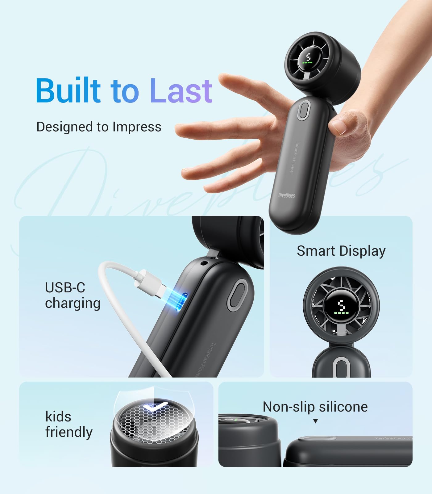High-Speed Portable Handheld Turbo Fan, Usb Rechargeable Battery Powered, Small Portable Pocket Fan