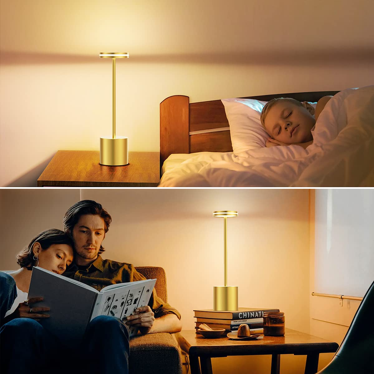 Bravzurg Cordless Table Lamp, Portable 5000Mah Outdoor Battery Powered Table Lamps, Metal, Dimmable, Wireless Rechargeable Led Desk Light Bulbs For Indoor/Outdoor/Home/Restaurant (Gold)