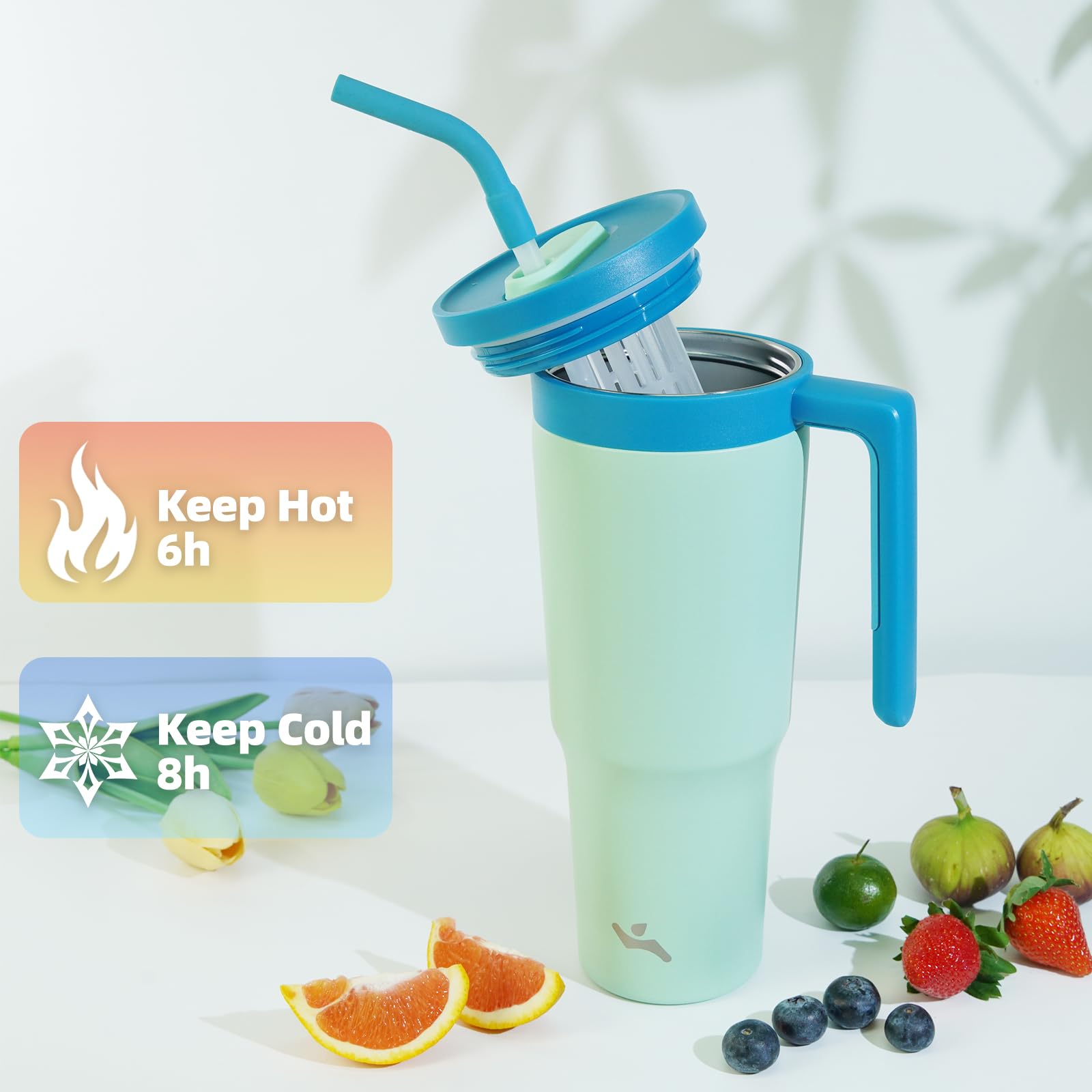 Insulated Tumbler With Handle And Straw,40 Oz Vacuum Stainless Steel Water Bottle Travel Mug Metal