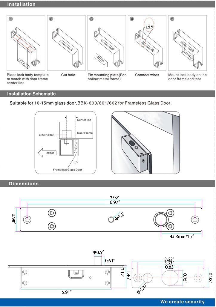 Uhppote Fail Secure Dc12V Deadbolt Electric Drop Bolt Plug Narrow Door Lock Time Open Wire