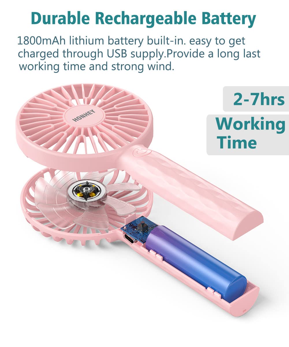 Honhey Handheld Fan, Super Mini Portable Eyelash Fan With Rechargeable Battery Operated