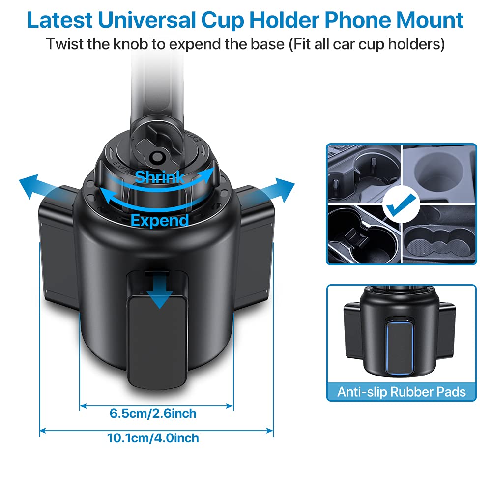 Miracase [ Version Cup Phone Holder For Car, Universal Adjustable Long Neck Car Phone Mount Cradle Friendly Compatible With Iphone Samsung Google And All 4.0-7.0 Inches Smartphones