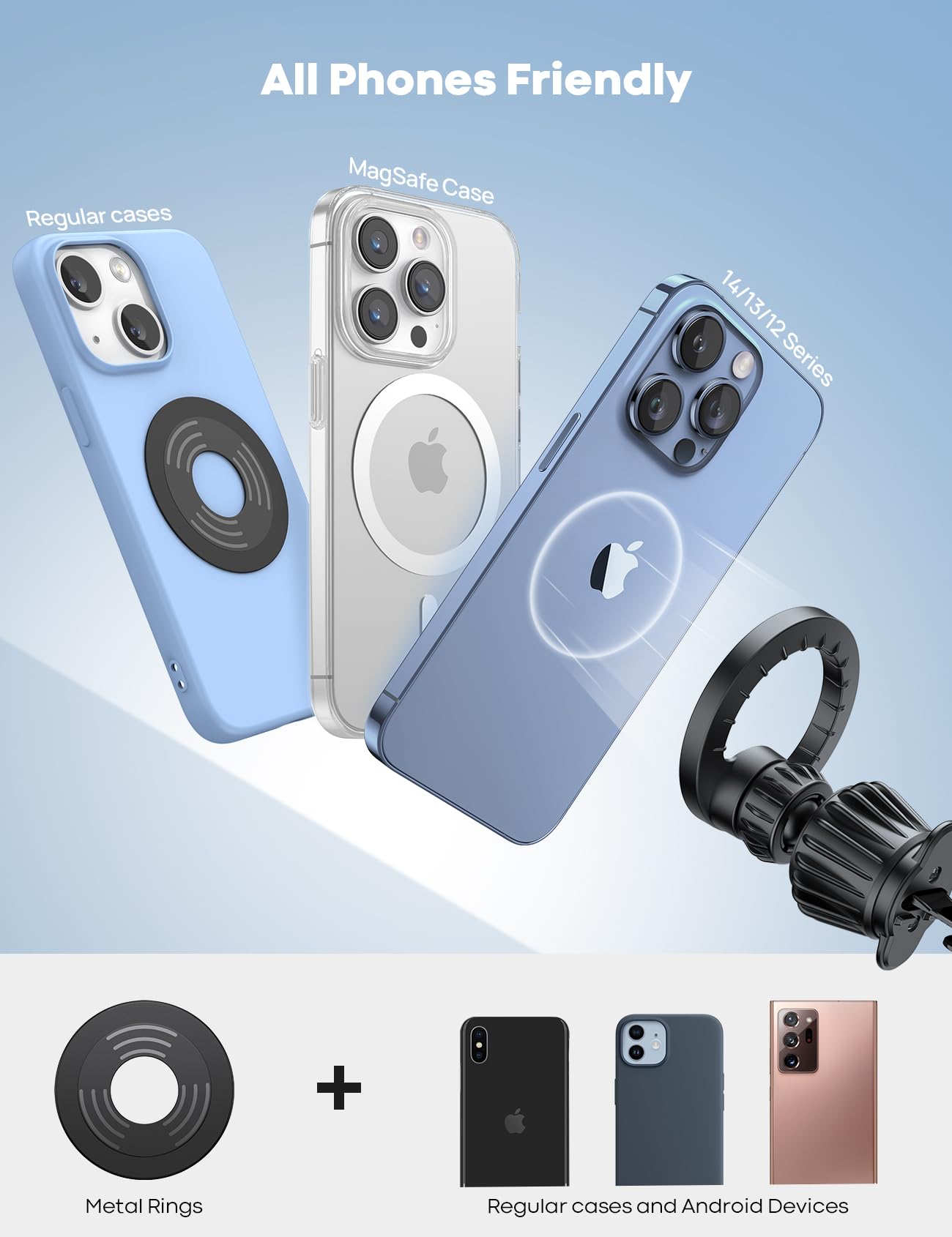 Lamicall 2 Pack Fits Magsafe Car Mount –[20  Magnets] Magnetic Phone Holder Car,Air Vent Cell Phone Holder Clip, Magsafe Accessories For Iphone 16 15 Pro Max Plus 14 13 12 Mini & All Phones