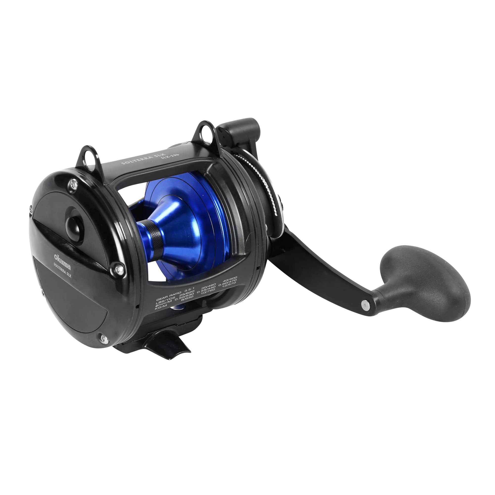 Okuma Solterra Slx Single Speed Closed Frame Lever Drag Saltwater Trolling Reel, Slx-20B, 480Yds-30Lb,Black