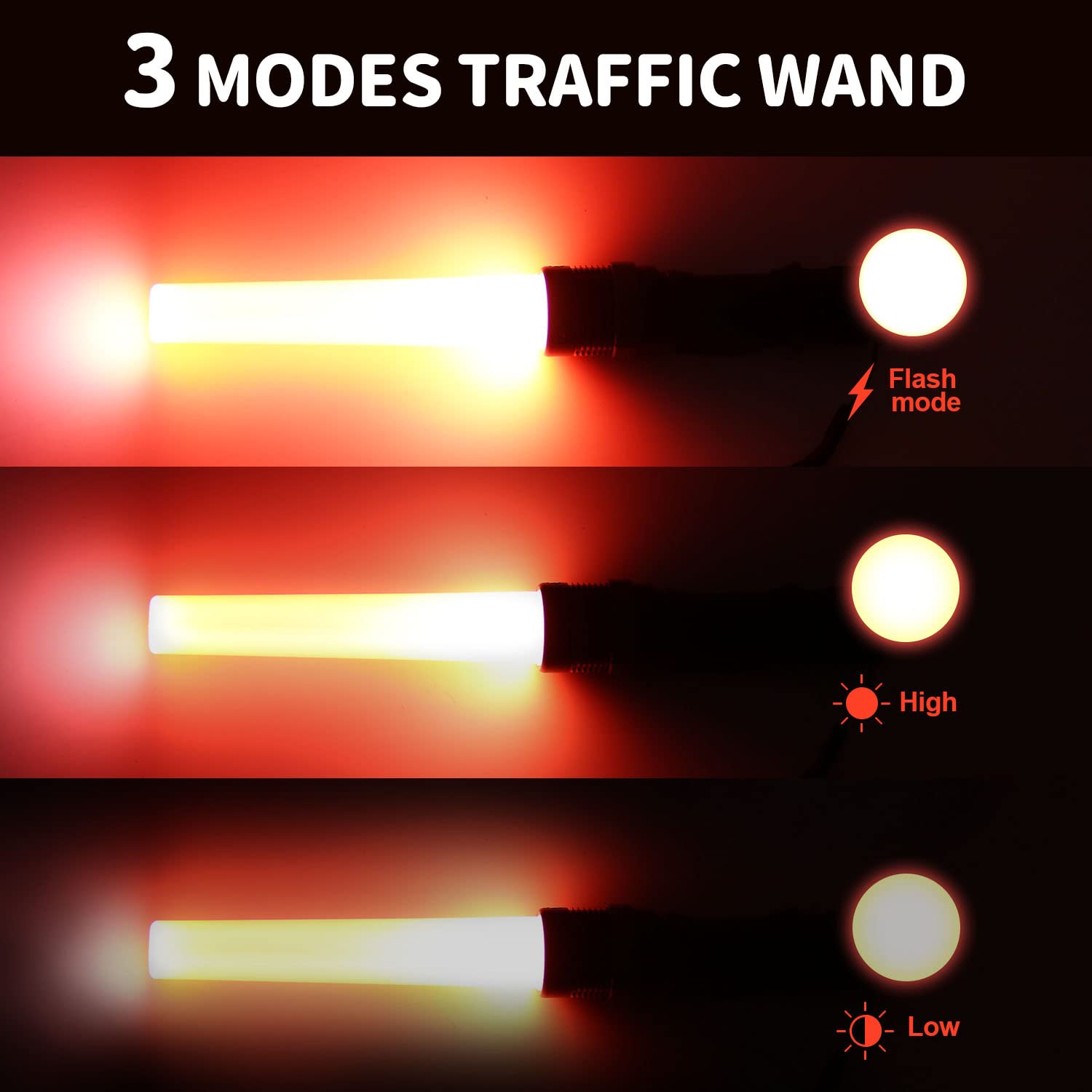 E-Riding 4 Pack 11 Inch Safety Traffic Control Wand Led Flashlight With Cones, Red Led Parking Wand With Wrist Strap And Side Clip For Traffic Directing