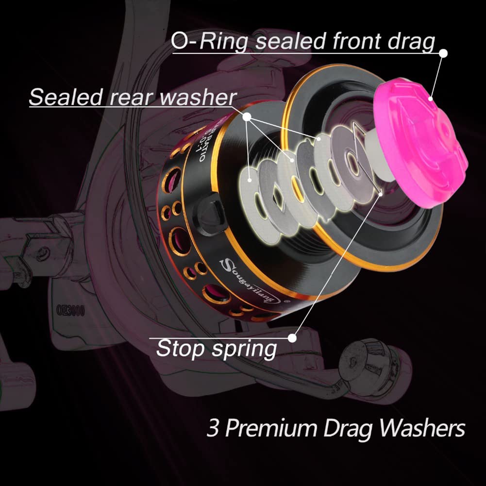 Lizhoumil Baitcasting Reel, 5.2:1 Gear Ratio Spinning Reel, 14Bb Stainless Steel Shielded Bearings Fishing Reel, For Freshwater Sea Fishing Boat Fishing Carp Fishing Pink Oe3000