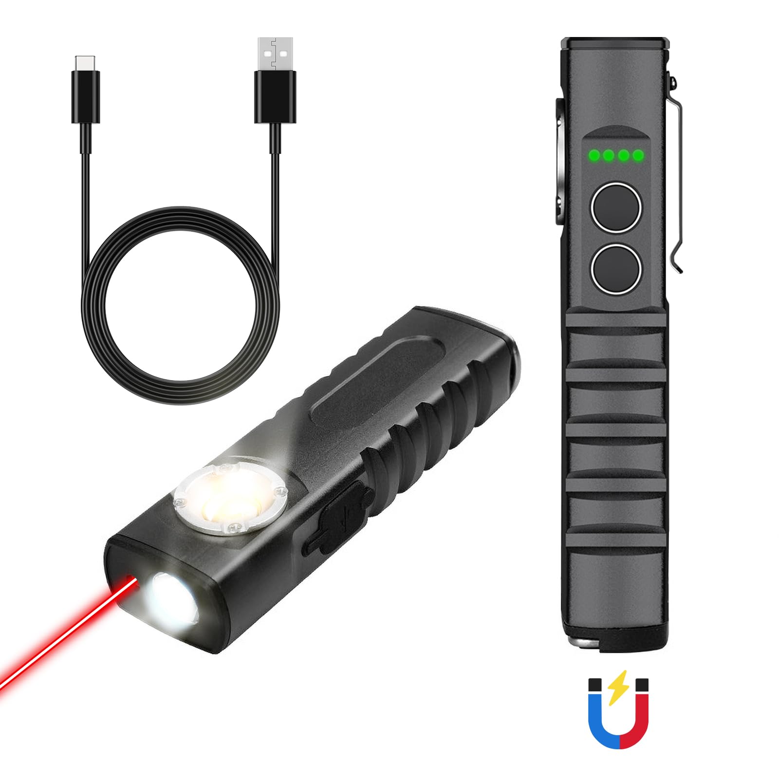 Miprezt Edc Flashlight With Red Beam Combo Magnetic Work Light Rechargeable Stepless Dimming Flashlight Thickened Aluminium Alloy Material