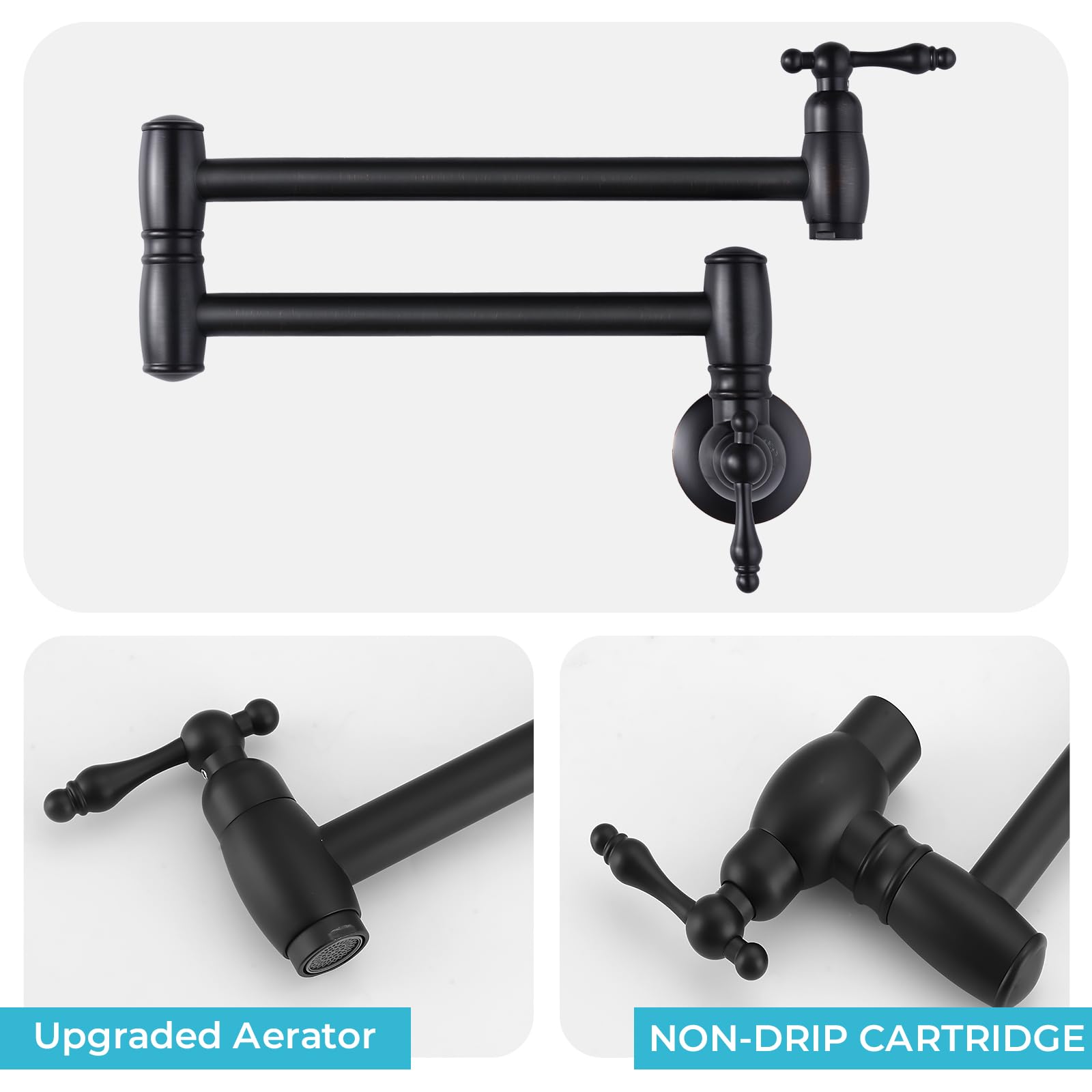 Aklfgn Akl Pot Filler Faucet, Oil Rubbed Bronze Wall Mount Kitchen Sink Pot Filler Faucet, Commercial Folding Kitchen Faucets, 2 Handle With Double Joint Swing Arms Brass Stove
