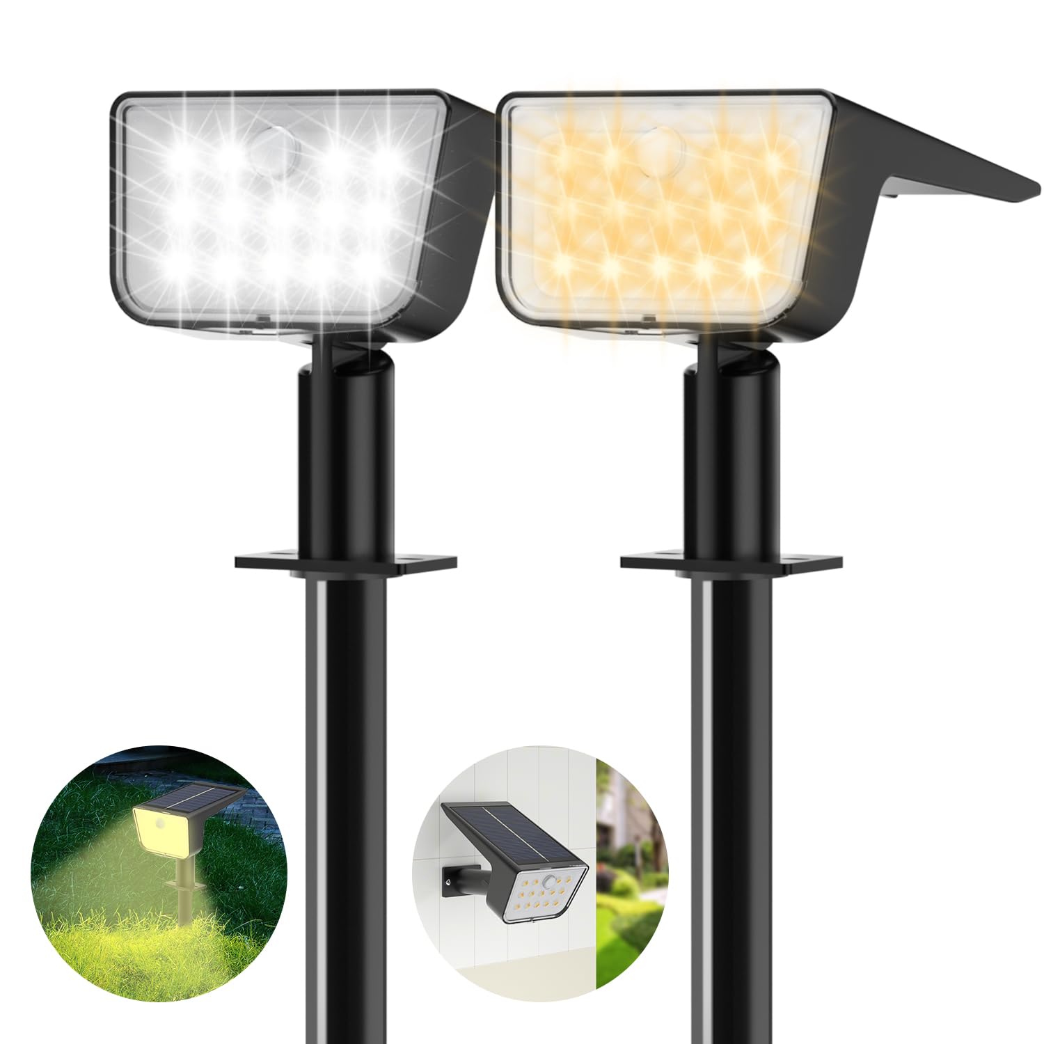 Mviioe Solar Motion Lights Outdoor Waterproof Ip67 Solar Spot Lights Outdoor Landscape Spotlights, 28 Leds 6 Lighting Modes Solar Powered Garden Yard Lights For Outside Pathway Walkway(2 Pack)