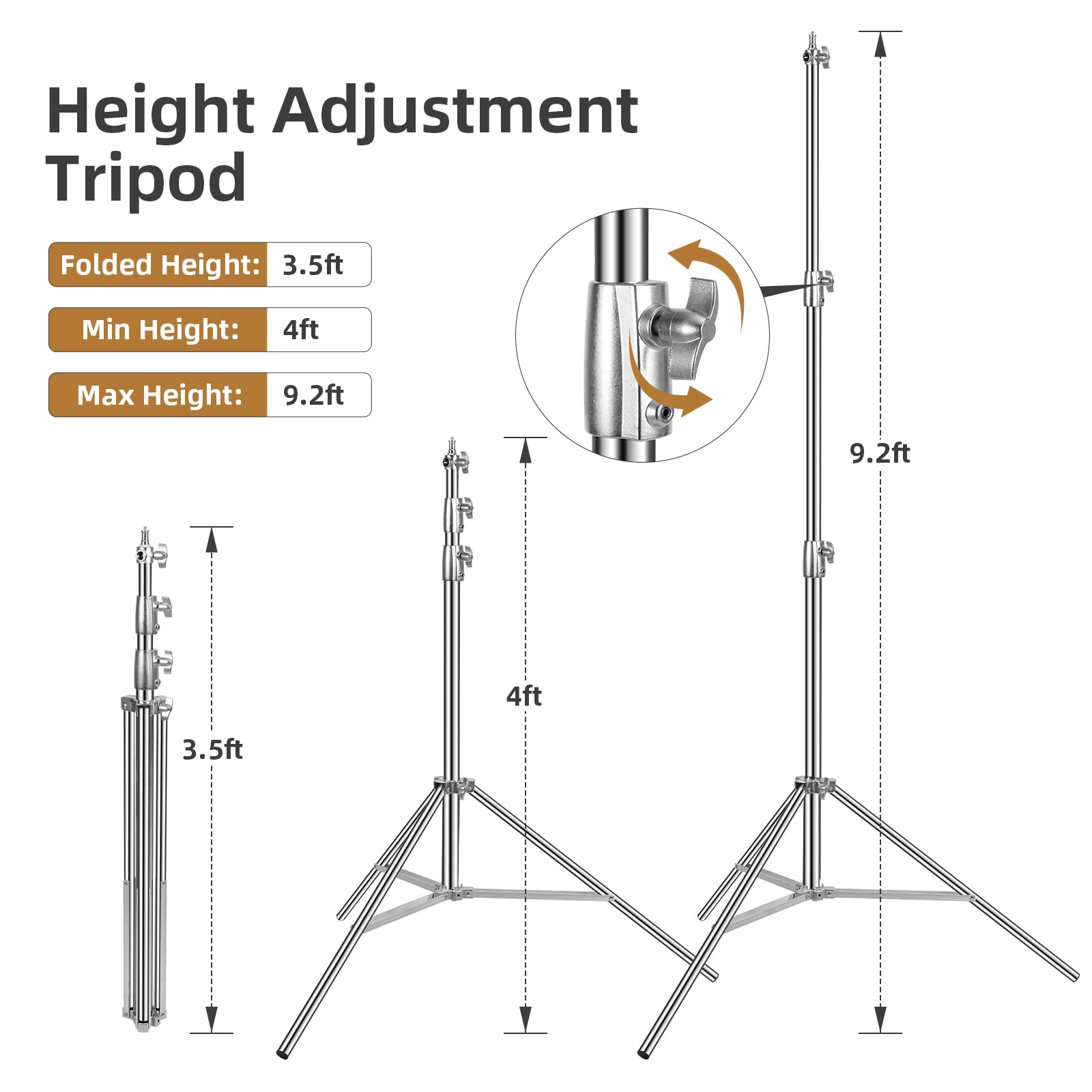 Trrose 9.2Ft/280Cm Heavy Duty Light Stand - Spring Cushioned Light Stand, High Stable Light Stand Photography With Carry Bag, Stand Light For Strobe Light, Softbox, Reflector, Ring Light And Flashes