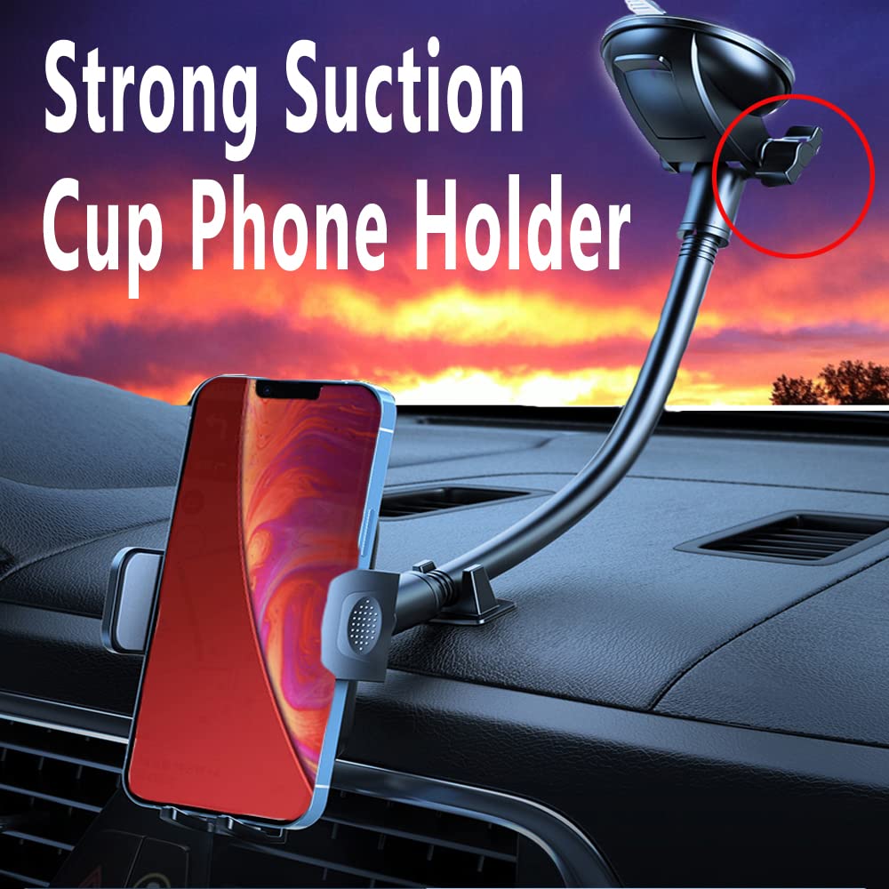 Ywecan Cell Phone Holder Car [Military Grade Powerful Suction] Car Phone Holder Mount Adjustable Gooseneck For Truck Dashboard Windshield Vent For Iphone 16 15 14 All Mobile Phones