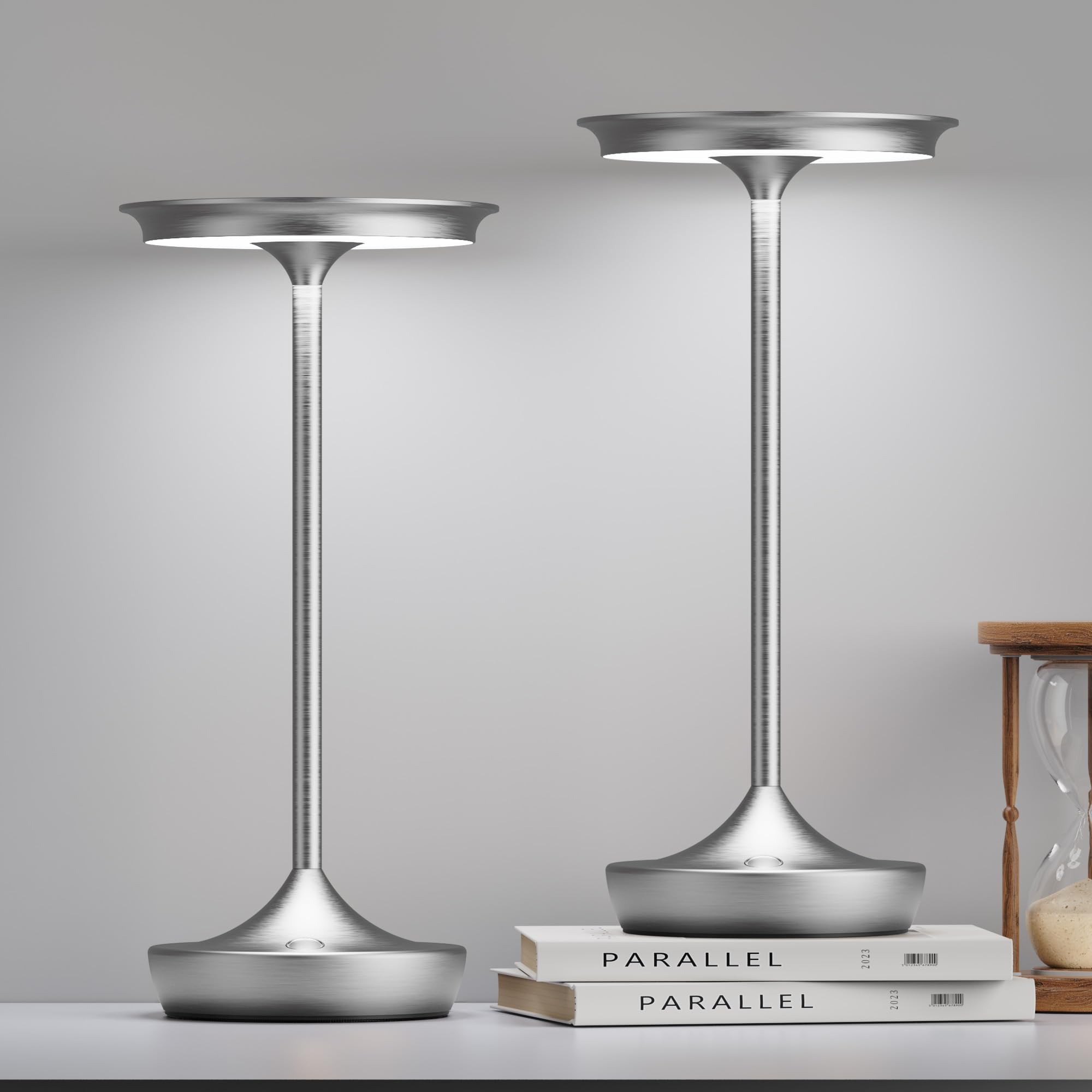 Shangcai Led Cordless Table Lamps Rechargeable - Outdoor Battery Operated Portable Table Light 3 Color Stepless Dimming Tables Lamp With Memory Function For Patio Restaurant Dining 2 Pack Silver