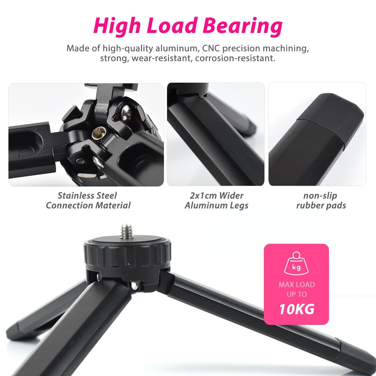 Akeipho Aluminum Mini Tripod, Desktop Tabletop Tripod Stand For Dslr Cameras, Zhiyun Smooth, Dji Ronin Sc/Rs3 Mini,Osmo Mobile,Moza Mini,Gimbal Handle Tripod (Level Adjustable)