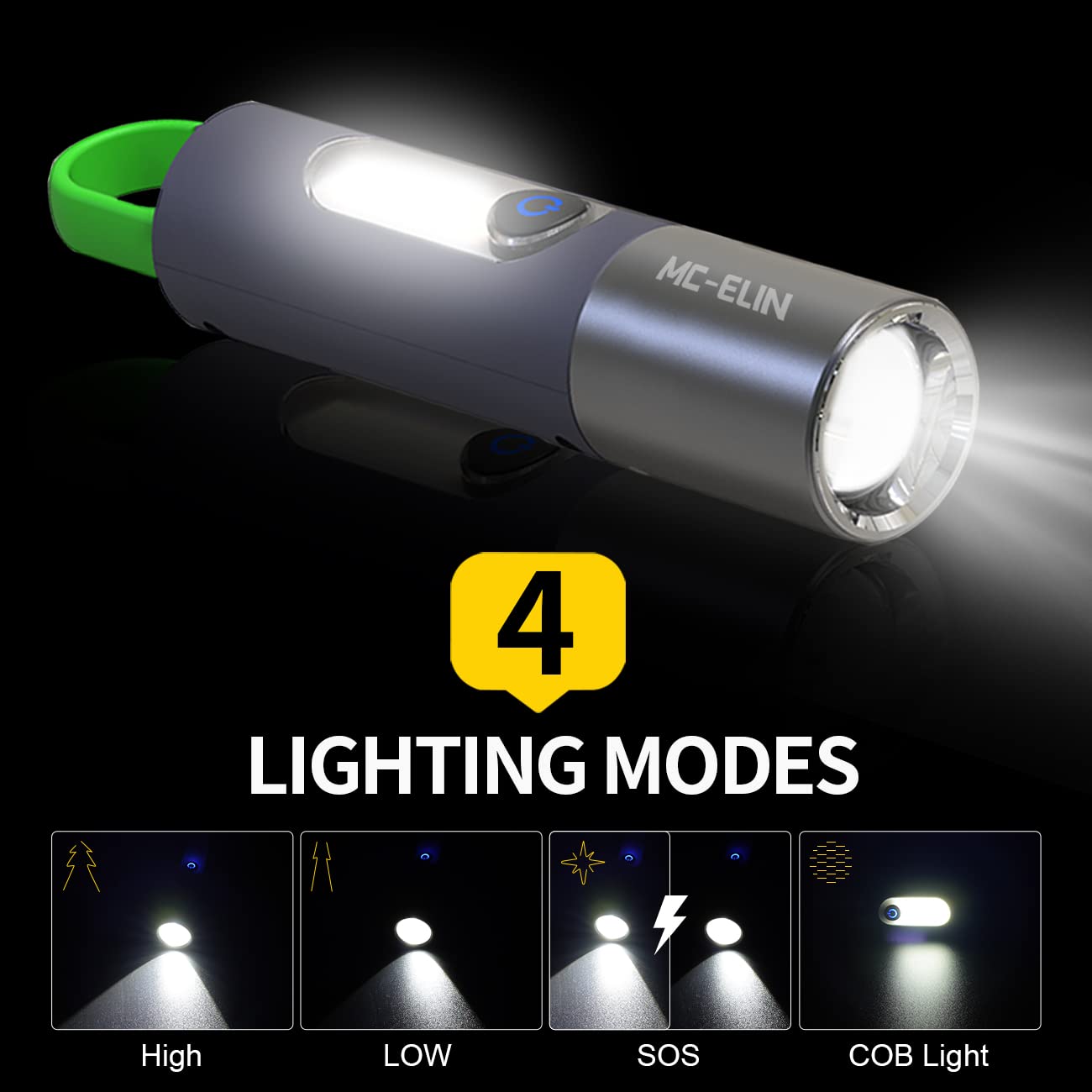 Mc-Elin Rechargeable Flashlight,Usb C High Lumens Zoomable Small Led Flashlight 4 Modes Plastic Lantern Torch With Side Light Carabineer Clip Portable Flash Lights For Camping Emergency Cycling