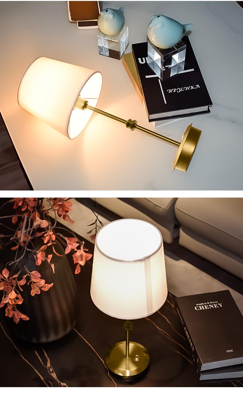 Xylomega Portable Cordless Led Table Lamp With Touch Control, 3-Level Brightness, Built-In Rechargeable Battery, Classic Minimalist Design For Living Room, Dining Room, Bedroom, Patio, & More - Gold