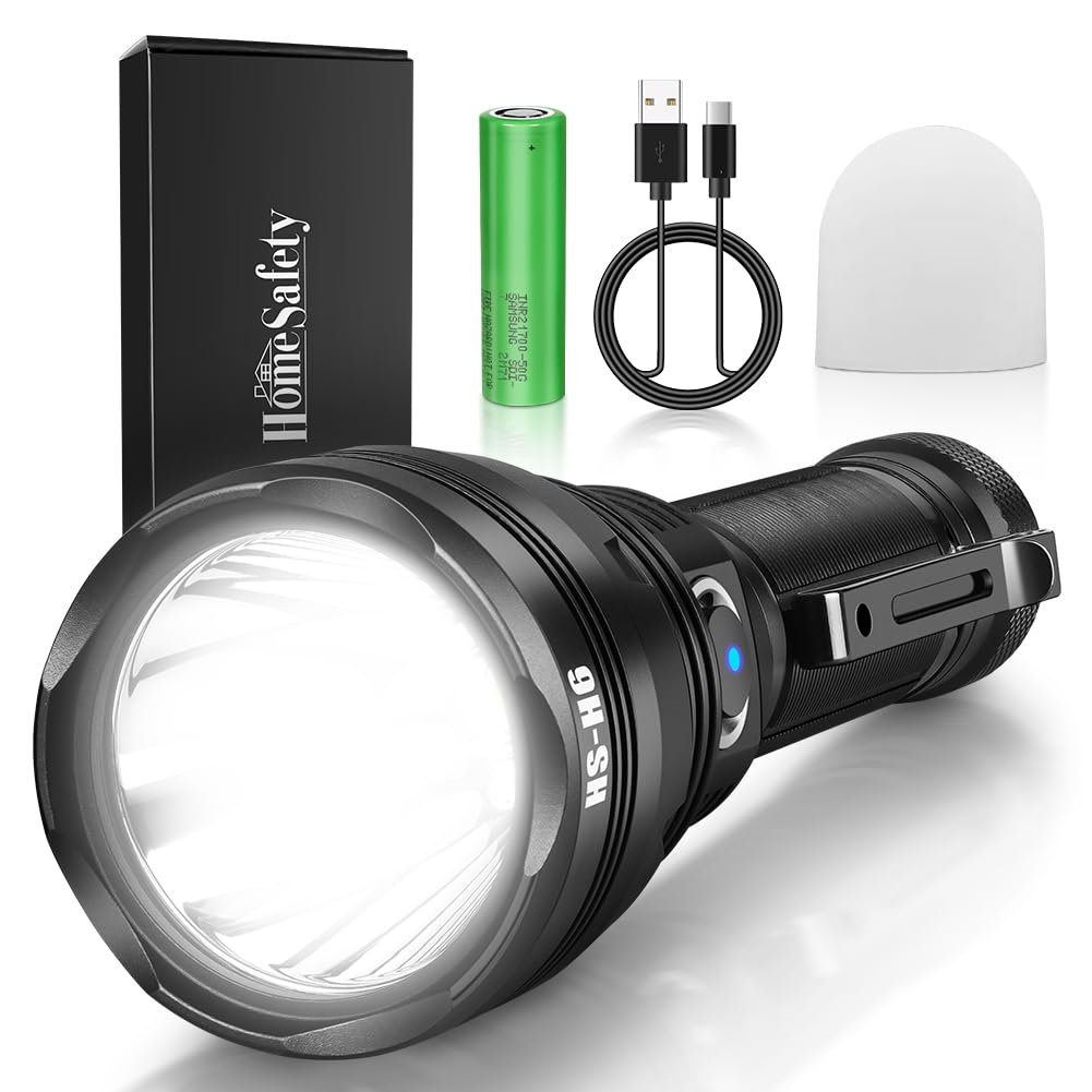 Home Safety H7 Edc Usb Rechargeable Flashlight, High Lumens Utility Flashligt Powerful Pocket Light With Sft-40 Led & Tir Lens Bright Waterproof Torch For Home Emergency,Home (H6 Powerful Light)