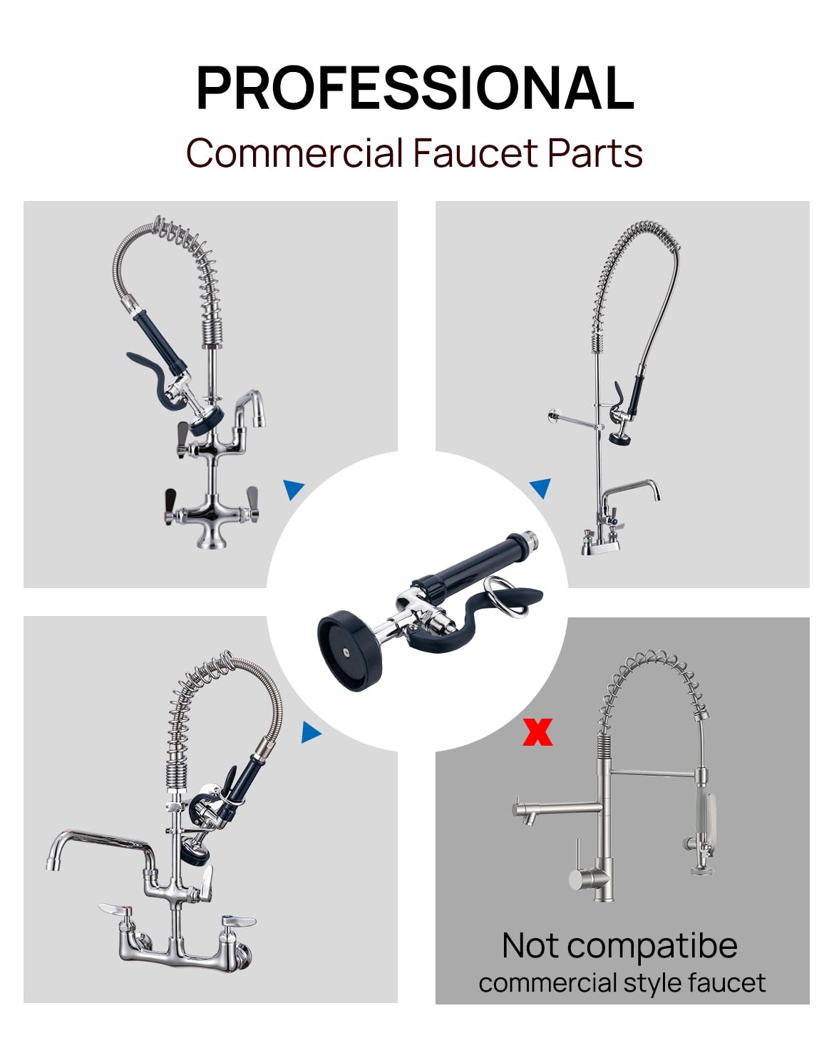 Sepaitek Brass Pre Rinse Sprayer Replacement For Commercial Kitchen Faucet, Commercial Sink Spray Valve For Restaurant Kitchen, Focused Flow, 1.15 Gpm Water Saving And Efficient