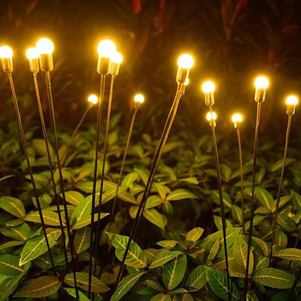 Nuzamas Pack Of 2 Solar Powered Firefly Lights Outdoor Waterproof, Solar Starburst Swaying Garden Lights, Swaying When Wind Blows Solar Garden Lights Outdoor Decorative String Lights