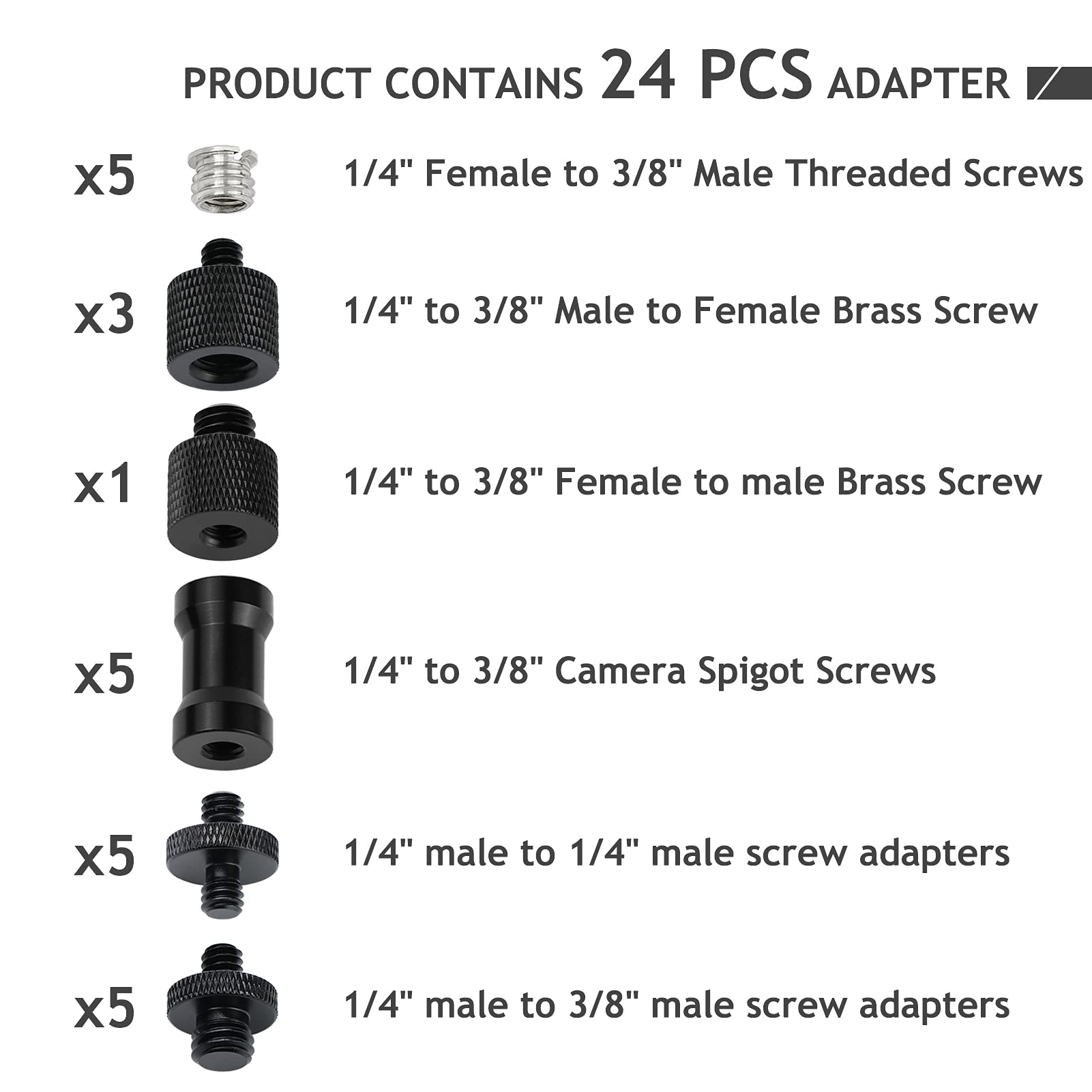 Frgyee 24 Pcs Camera Screw Adapter 1/4 To 1/4 And 1/4 To 3/8 Tripod Mount Converter Set For Camera Mount, Monopod, Ballhead, Flash Light Stand Frgyee