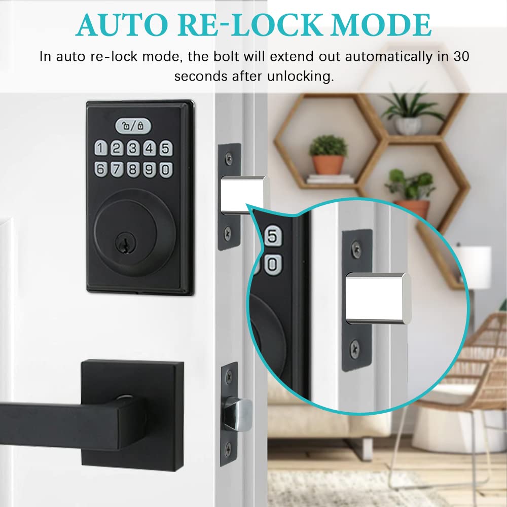 Suntai Keyless Entry Door Lock With 2 Handles, Electronic Keypad Deadbolt Front Door Lock Set, Auto-Locking, Anti-Peeping Password, Easy Installation, Matte Black