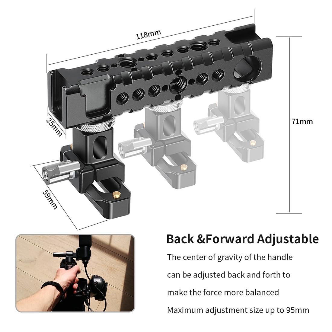 Dekeenstar Camera Cage Top Handle Grip Quick Release Nato Rail Top Handle With Cold Shoe Arri Locating Hole 15Mm Rod Clamp Nato Safety Rail For Video Camera Cage Rig Camcorder Light Microphones
