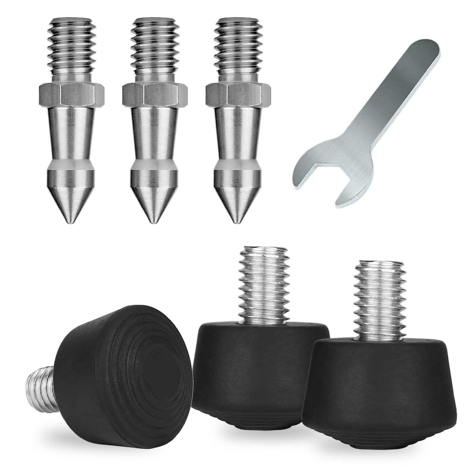 Rigych 6 Pcs Tripod Spike Feet - 3/8-16 Thread, Rubber & Stainless Steel Spike Feet, Universal Anti-Slip