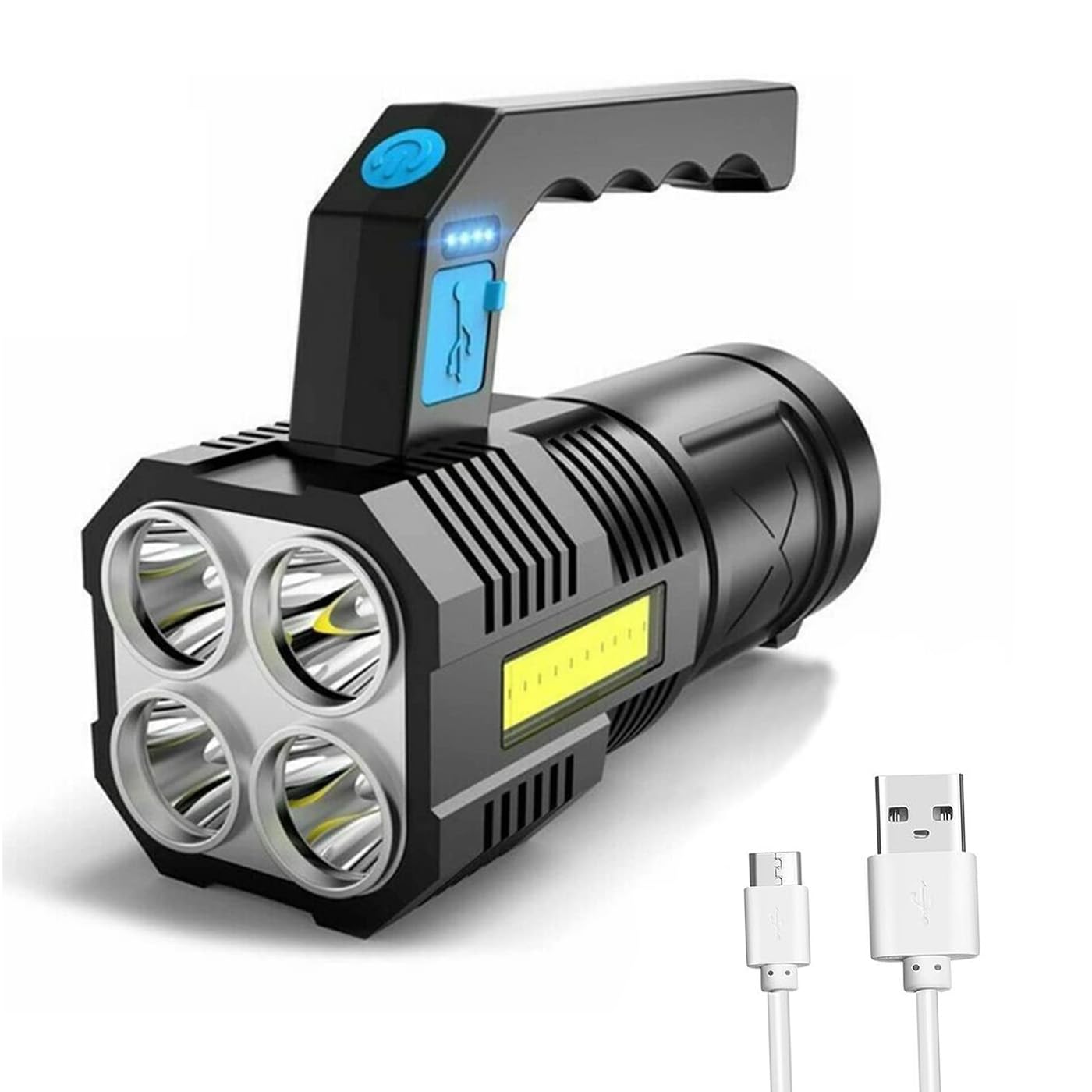 Clezgo Flashlight Rechargeable Usb High Lumens-Camping Flashlight With 4 Powerful Led Beads Handheld Flashlight For Home 4 Modes Waterproof For Outdoor Fishing Hiking Emergency
