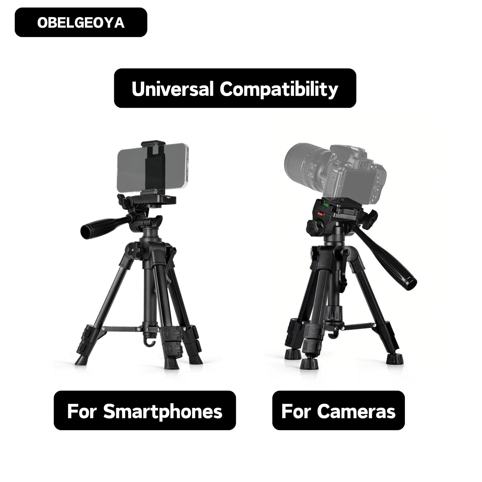 Obelgeoya 25” Tabletop & Travel Tripod, Metal Iron Camera Tripod For Dslr, Mirrorless Camera, Phone, Lightweight Tripod With 360-Degree Ball Head, Quick Release Plate, Phone Holder & Travel Bag(Black)