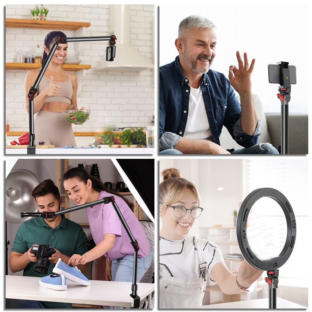 Foutoukeep Overhead Camera Mount With 1/4“ 3/8" 5/8" Screws, Adjustable 3-Section Camera Desk Mount With 180° Range & 360° Base Dslr Camera Stand