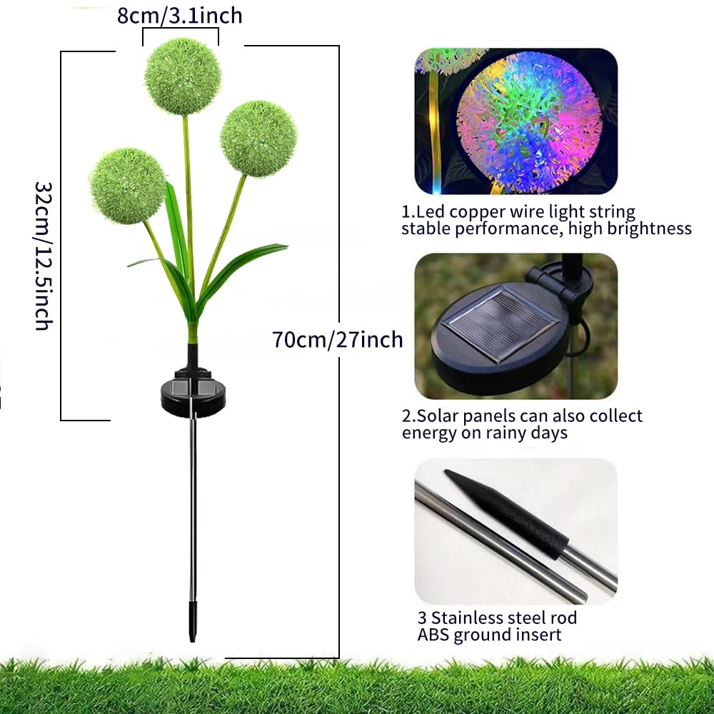 Tboki 2 Pack Solar Dandelion Light, 3-Head Colorful Solar Garden Lights, Outdoor Decor, Ip65 Waterproof, Perfect For Garden, Lawn, Pathway, Christmas Decorations
