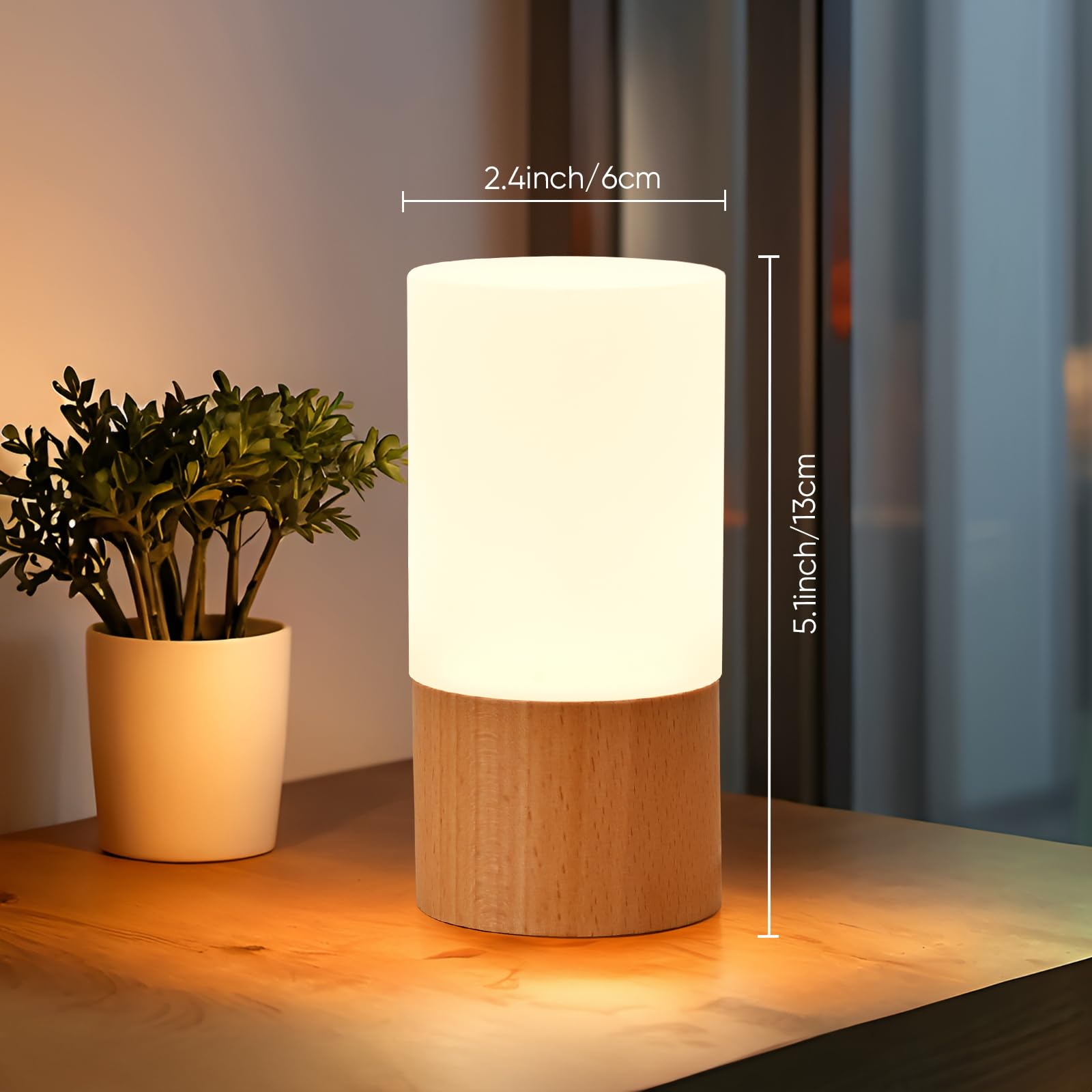 Lonrisway Small Led Wood Table Lamp, Bedroom Bedside Night Light, Dimmable Led Lighting, Creative Home Decor Unique House Natural Beech Warmging