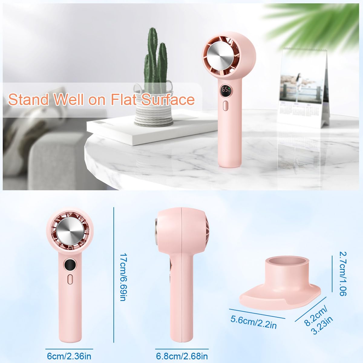 Elzo Portable Handheld Turbo Fan With Ice Cooling 5000Mah, 2 In 1 Hand Fan, Pocket Mini Desk Fan